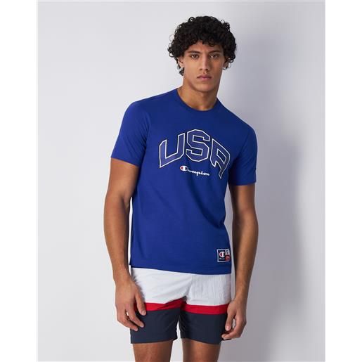 Champion t-shirt girocollo usa retro sport blu uomo