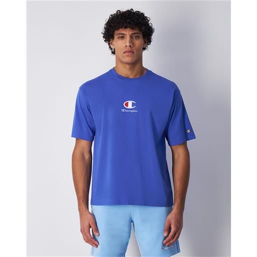 Champion t-shirt girocollo icons con logo al centro blu uomo