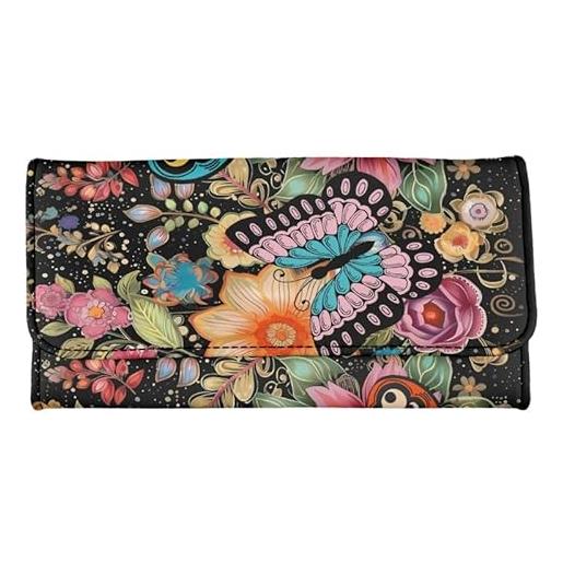 Kuiaobaty portafoglio da donna alla moda, multifunzione, organizer per carte di credito, bradipi con tasca con cerniera, portafoglio sottile per donne e ragazze, fiore farfalla, casual
