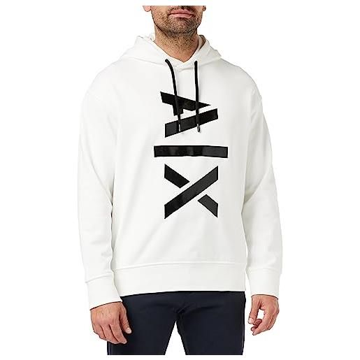 Armani Exchange hooded, maxi contrast logo, cuffed felpa con cappuccio, bianco, l uomo