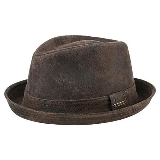 Stetson radcliff player in pelle uomo - fedora cappello con fodera, fascia estate/inverno - xl (60-61 cm) marrone