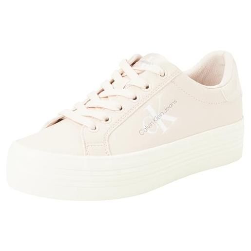 Calvin Klein Jeans bold vulc flatf lace lth nbs met yw0yw01393, sneaker vulcanizzate donna, beige (whisper pink), 39 eu