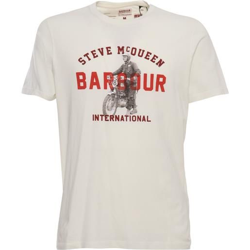 BARBOUR t-shirt bianca con stampa