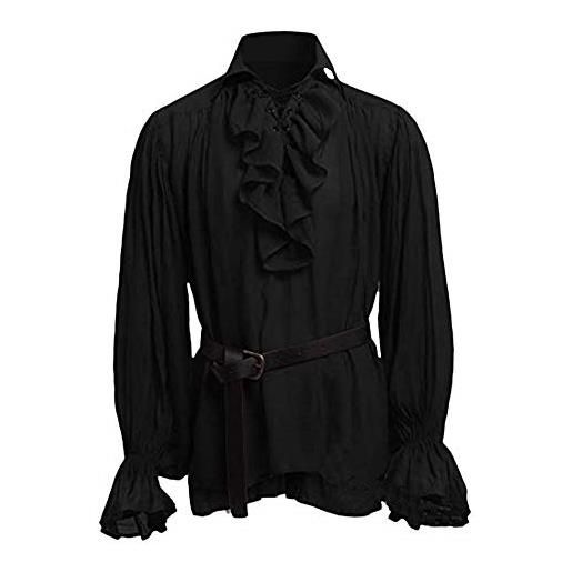 Shaoyao camicia steampunk uomo gotico medievale retrò colletto dritto manica lunga top vittoriano nessuna cintura rosso 2xl