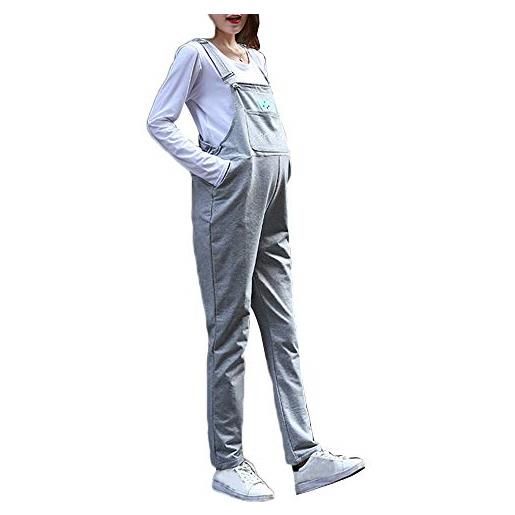 Shaoyao abbigliamento gravidanza donna jeans premaman - pantaloni bavaglino salopette maternità cintura regolabile grigio chiaro l