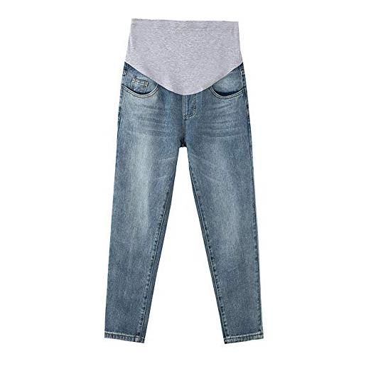 Shaoyao pantaloni premaman jeans donna incinta stretchy maternità jeans 8801 blu etichetta m/uk 12