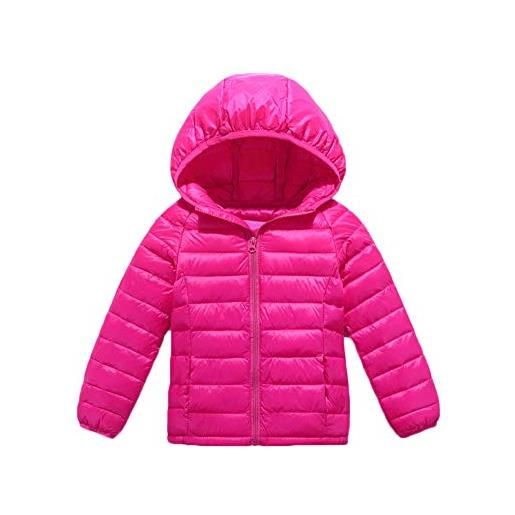 Shaoyao bambini giubbotto piumino invernale ragazzi ragazze leggero cappotto con cappuccio 3-8 anni rose 140