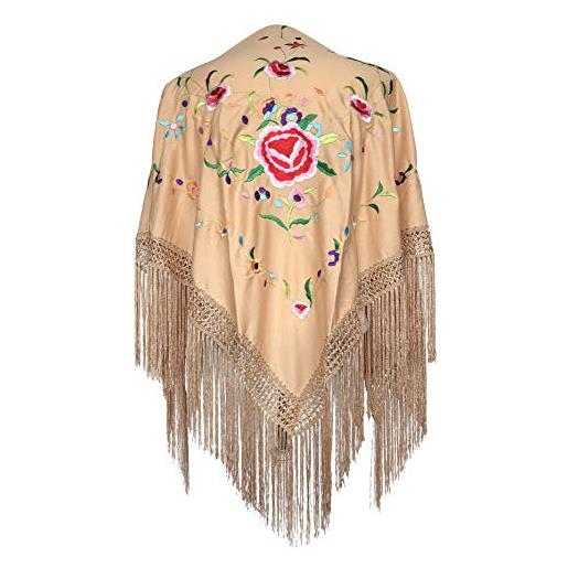 La Senorita la señorita foulard cintura chale manton de manila flamenco di danza beige con diversi fiori colorati