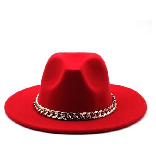 ZPLMIDE cappello invernale unisex fedora a tesa larga in feltro panama, vintage classico panama jazz fedora per uomo donna cappello da cowboy cappello da sole, rosso, m(56/58 cm)