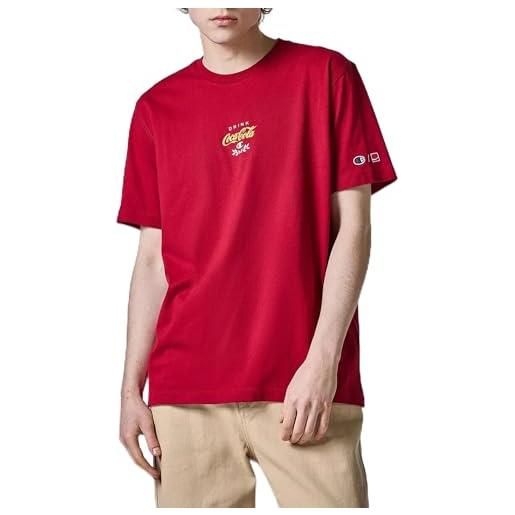 Champion x coca cola logo s/l, t-shirt, rosso carminio, uomo ss24