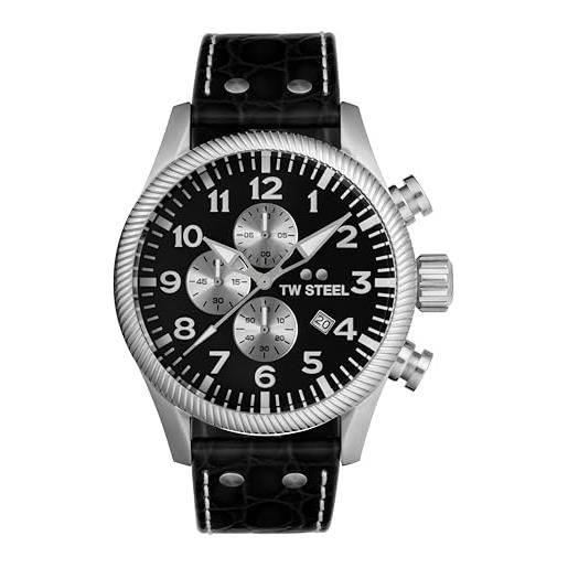 TW Steel volante mens 48mm quartz chronograph watch with black leather strap
