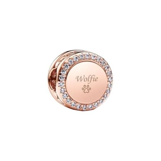 Pandora charm a bottone scintillante inciso, in lega di metallo placcato oro rosa con zirconi, compatibile moments, 788747c01, 7,4 x 11,6 x 11,6 mm, oro rosa, nessuna pietra preziosa