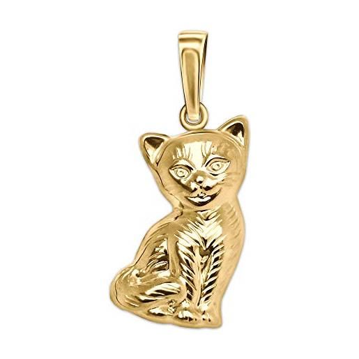 CLEVER SCHMUCK - ciondolo da donna a forma di gatto seduto su entrambi i lati, in oro 333 lucido, 8 carati
