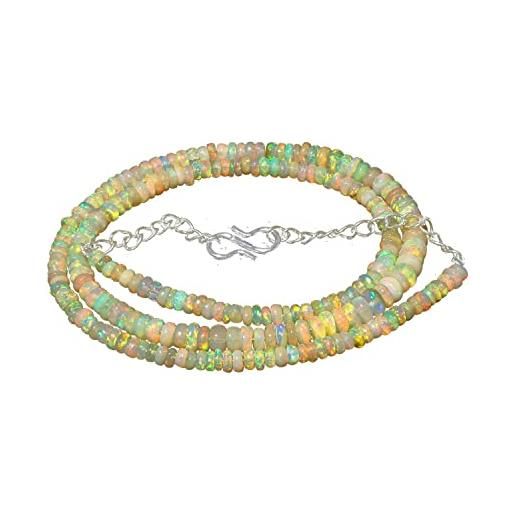 eGemCart 3mm a 5mm naturale etiope welo opale di fuoco liscio forma rondelle perline collana di pietre preziose per le donne | perle di opale di fuoco welo di grado aaa | collana con opale gioielli con opale