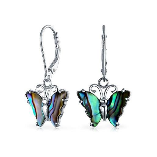 Bling Jewelry insetto del giardino intagliato arcobaleno iridescente abalone farfalla leva indietro orecchini a goccia per le donne per l'adolescenza. 925 sterling silver