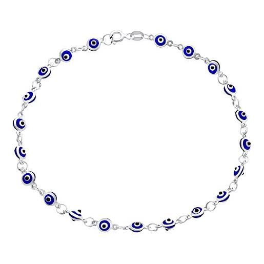 Bling Jewelry amuleto di protezione charm turco blu sottile malocchio cavigliere link bracciale per le donne adolescente. 925 sterling argento 9 pollici