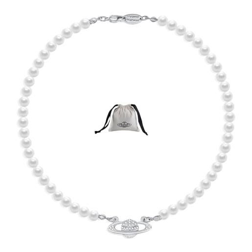 NEVEGE collana di perle con pianeta saturno cristallo strass collana per donne migliore amica fidanzata compleanno anniversario gioielli regalo, zirconia cubica