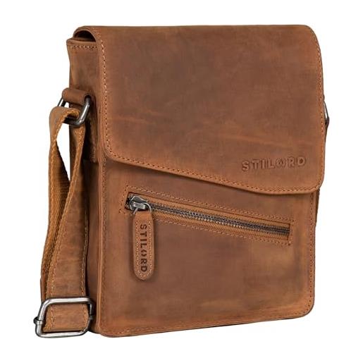 STILORD 'steve' borsa uomo piccola pelle borsello vintage da spiaggia borsetta uomo tracolla design orizzontale elegante, colore: tan marrone - scuro