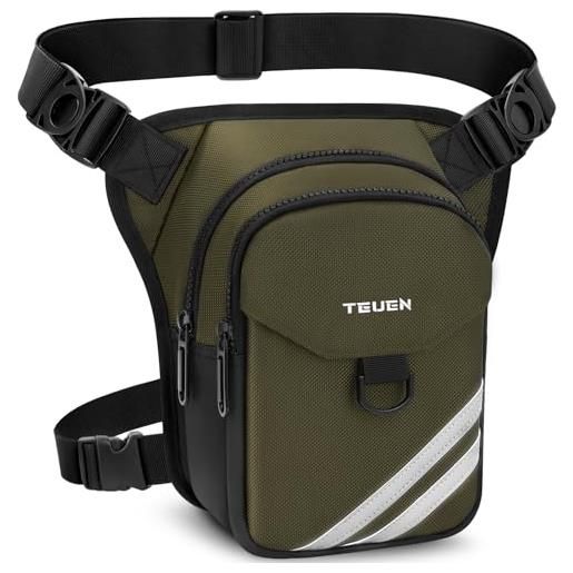 TEUEN borsa da gamba moto, marsupio sportivo impermeabile borsa da gamba tattica marsupio cosciale uomo donna con riflettente per viaggio ciclismo trekking campeggio outdoor