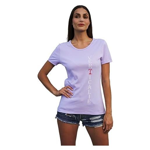 VERTICALIE t-shirt donna lusso manica corta in puro cotone superior pima 100% made in italy - milano taglie scegli la tua lunghezza lilla xl-e logo