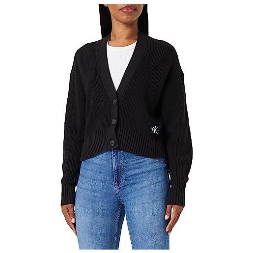 Calvin Klein Jeans cardigan donna label chunky sweater giacca in maglia, nero (ck black), m