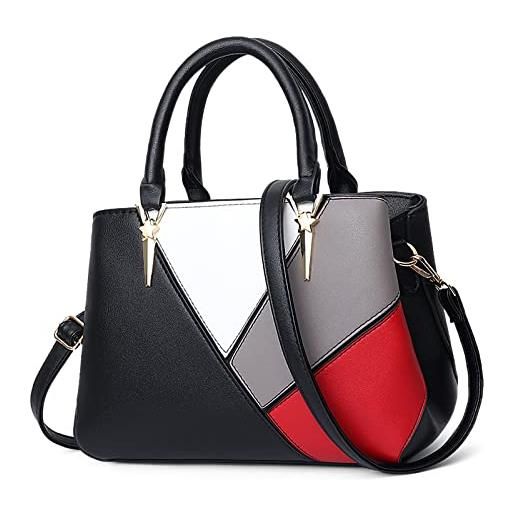 FORRICA borsa a mano donna moda cuciture a 4 colori borsa tracolla grande pu pelle borsetta elegante lavoro borse a spalla grigio