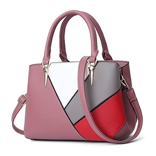 FORRICA borsa a mano donna moda cuciture a 4 colori borsa tracolla grande pu pelle borsetta elegante lavoro borse a spalla grigio