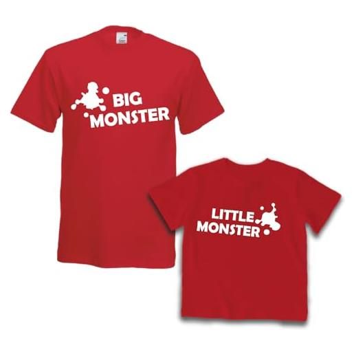 Generic kit coppia di t-shirt maglietta monsters padre figlio coordinato maglia uomo e a anche body neonato idea regalo per festa del papà bianche nere rosse. 