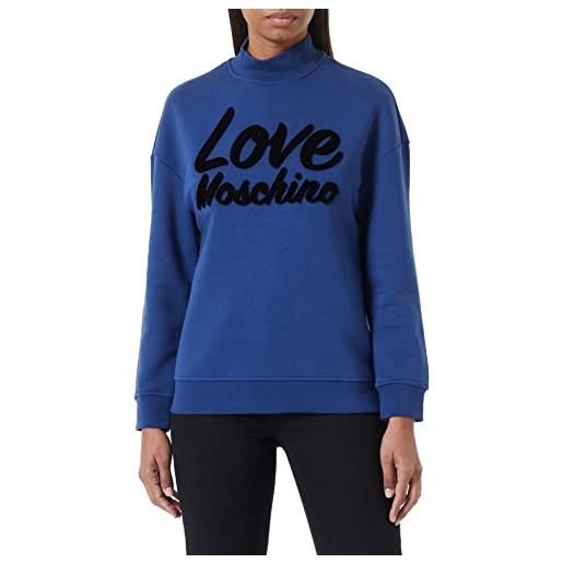 Love Moschino regular fit long-sleeved high collar with italic logo 3d effect embroidery maglia di tuta, blue, 44 da donna