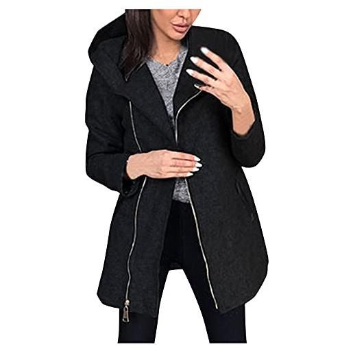 Generic donne tempo moda cerniera laterale peluche cappotto allentato giacca con cappuccio maglione plus size moda, nero , l