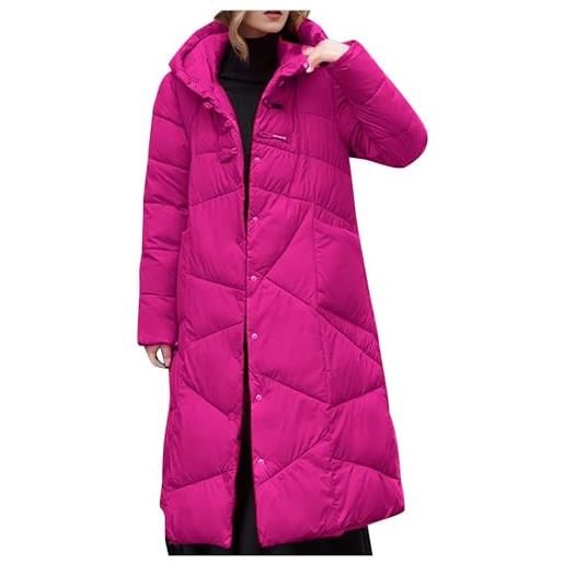 Yeooa cappotto invernale lungo da donna con piumino leggero ispessito caldo con cappuccio giacca casual oversize tinta unita elegante giacca soffice trapuntata (arancione, m)