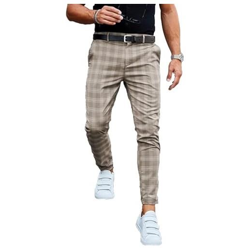 DHGJJLB pantaloni scozzesi da uomo pantaloni comodi in tessuto dalla vestibilità regolare pantaloni eleganti da lavoro casual pantaloni a quadri slim fit