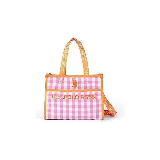 U.S. Polo Assn. - borsa shopper beach bag shopping in nylon, rosa fenicottero-arancione (28 x 22 x 14 cm)