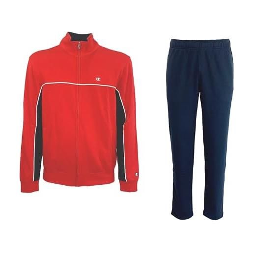 Champion legacy icons sweatsuits-light powerblend terry full-zip tuta sportiva, rosso/blu marino, l uomo