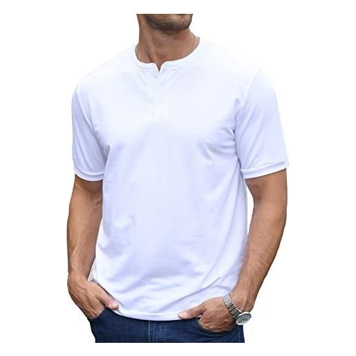 Plilima henley - maglietta da uomo a maniche corte, estiva, alla moda, con 3 bottoni, stile casual, 1 bianco, l