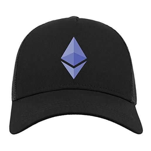 Generic ethereum crypto currency blue minimalist logo cappello da baseball con berretto da camionista in cotone a mezza rete nero
