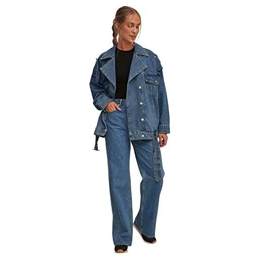 NA-KD vita alta gamba larga denim jeans, blu medio, 34 donna