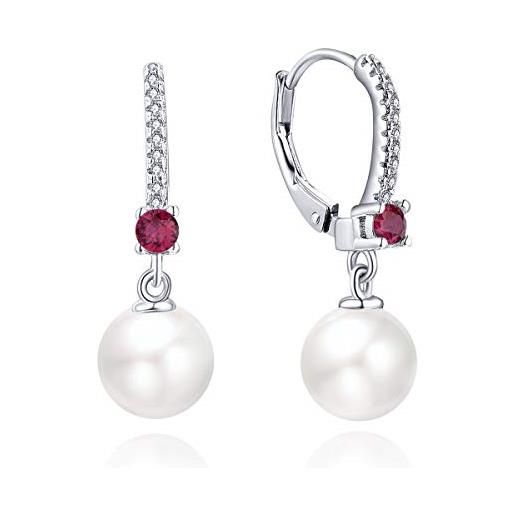 JO WISDOM orecchini perle argento 925 donna con 8mm perle 3a zirconia cubica luglio birthstone colore rubino
