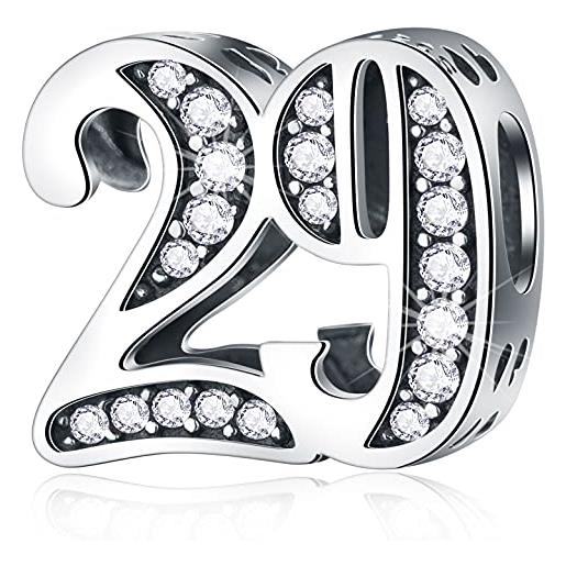 CRISNATA 29 charms di compleanno si adatta pandora family bracelet, 925 sterling silver 29th anniversario beads con cz birthstones, numero 29 anni regali per la ragazza/ragazzo/donna