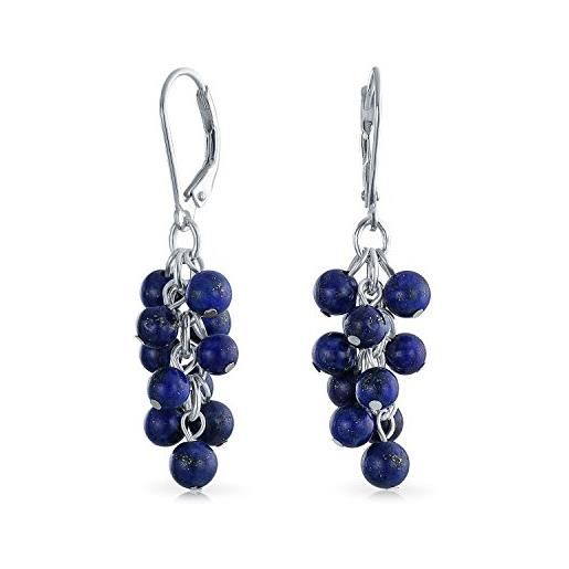 Bling Jewelry gemma blu lapis lazuli uva cluster perline dangle orecchini a leva per le donne. 925 sterling silver