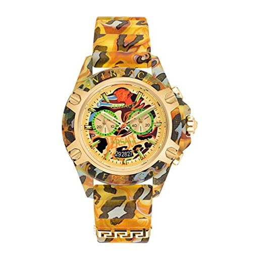 Versace orologio cronografo chrono active yellow leopard 44 mm vez700822, multicolore