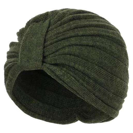 McBURN giovanna turbante in lana donna - made italy a maglia invernale berretti invernali autunno/inverno - taglia unica verde scuro