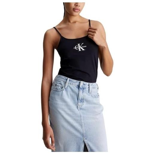 Calvin Klein Jeans women's monologo strappy tank top s/s knit tops, bright white, m