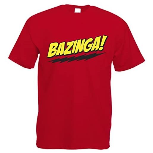 CHEIDEASTORE t-shirt sheldon bazinga filled uomo maglietta ispirata big bang theory (rosso, large)