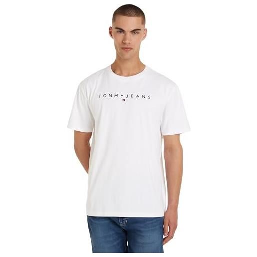 Tommy Hilfiger tommy jeans tjm reg linear logo tee ext dm0dm17993 magliette a maniche corte, bianco (white), m uomo
