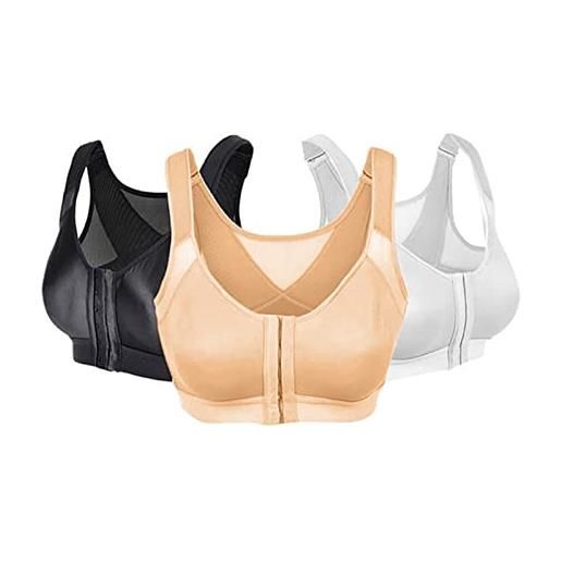 HUyydza reggiseno posturale da donna con chiusura frontale, supporto per la schiena, senza fili, comodo, 3 pezzi reggiseno di pizzo