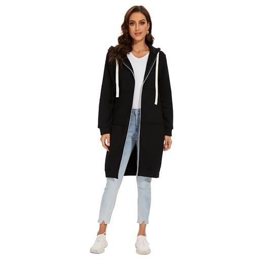 YOSICIL felpa con cappuccio donna zip felpa con cappuccio donna felpa con zip cappuccio lungo caldo giacca top capispalla estesa calda invernale essenziale nero, s-5xl