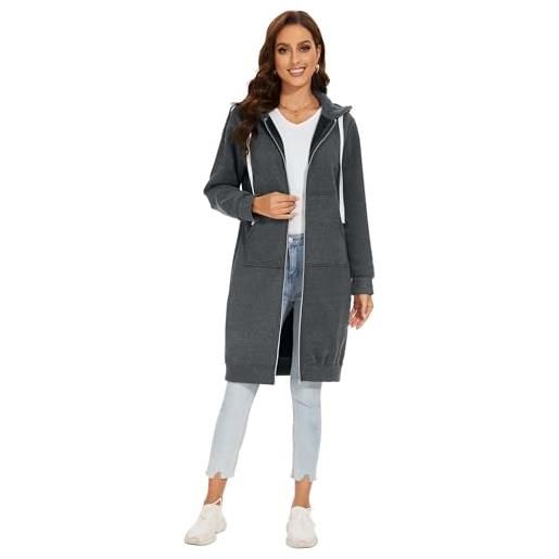 YOSICIL felpa con cappuccio donna zip felpa con cappuccio donna felpa con zip cappuccio lungo caldo giacca top capispalla estesa calda invernale essenziale nero, s-5xl