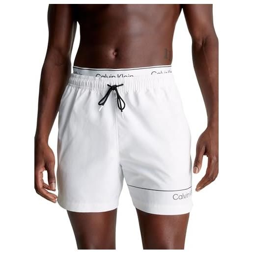 Calvin Klein pantaloncino da bagno uomo medium double lunghezza media, bianco (pvh classic white), m