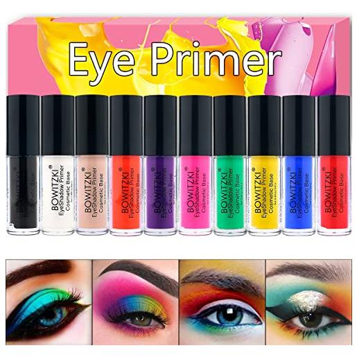 Bowitzki set di primer per occhi professionali per make-up eyeshadow base, 10 colori, senza cruelty e senza parabeni, multi funzione make-up eye shadow colorful